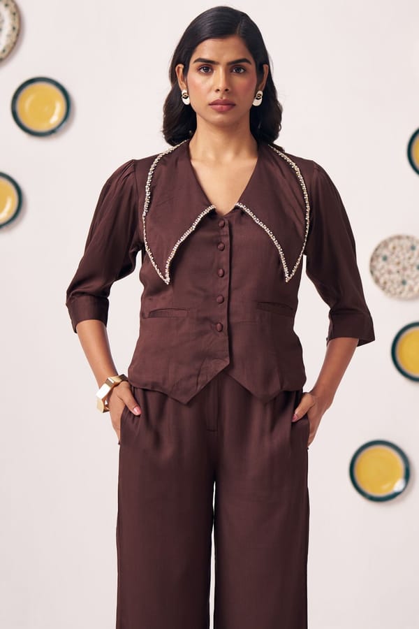 Chocolate Brown Embellished Waistcoat Top — Western Era