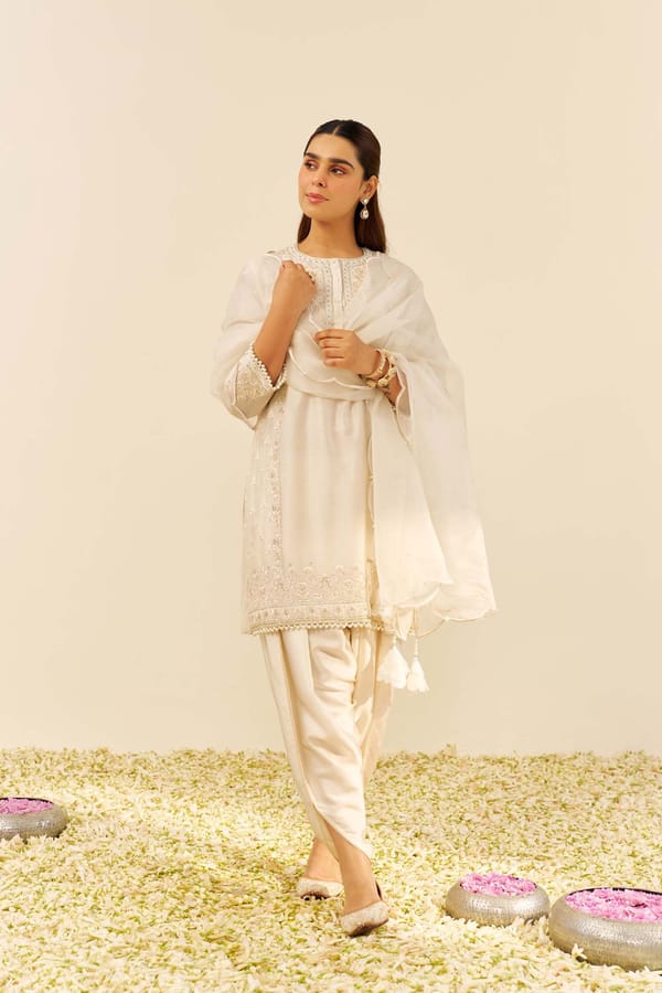 Daisy Ivory Embroidered Straight Kurta with Dhoti Set — Sheetal Batra