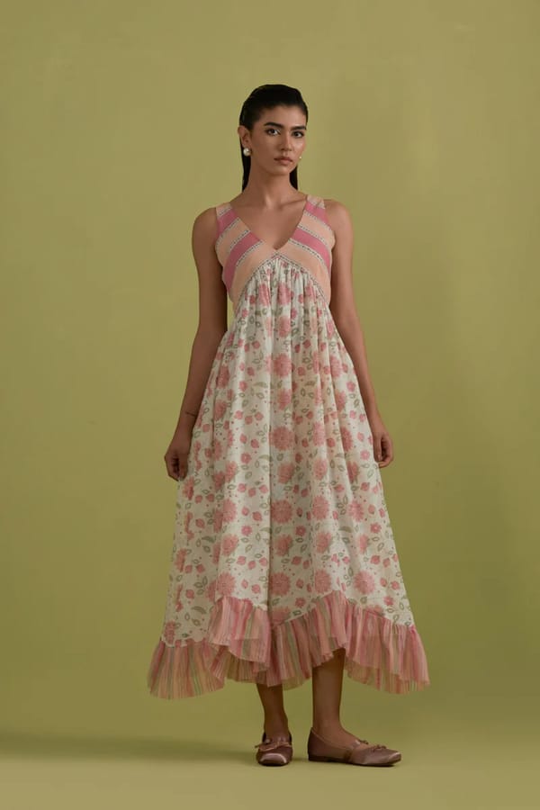 Off White Cotton Chanderi Dress — Upavita