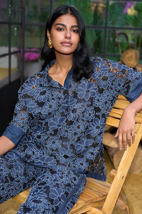 Denim Cutwork Lace Top — Dash and Dot
