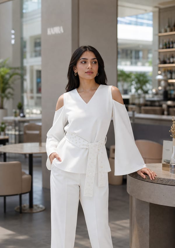 Cold Shoulder Top With Pearl Belt — AMOSHI