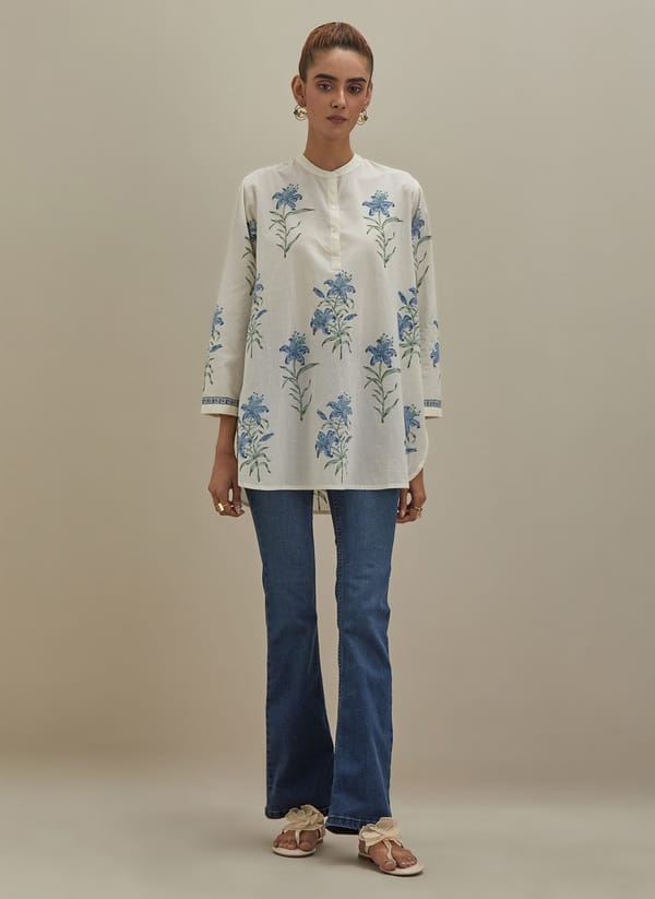 Off White Cotton Kurta Block Prints — Upavita