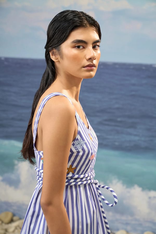 Striped Premium Cotton Midi Dress — Genes Lecoanet Hemant