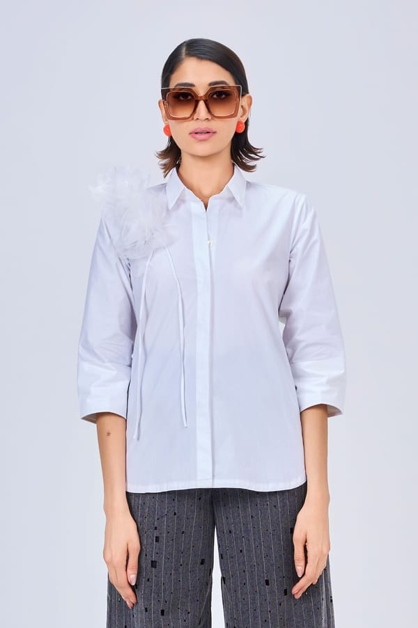 White Shirt and Charcoal Wide-Leg Pants Co-ord Set — KOR