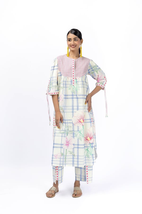 Tartan Flower King Shirt With Placate Pant Set — Jungle Marigold