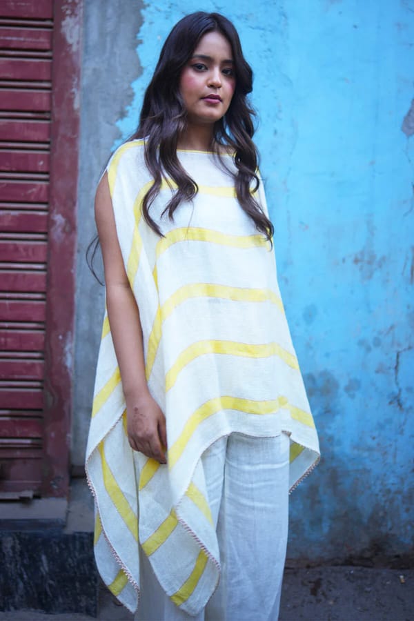 Yellow and White Striped Linen Cape — YELL
