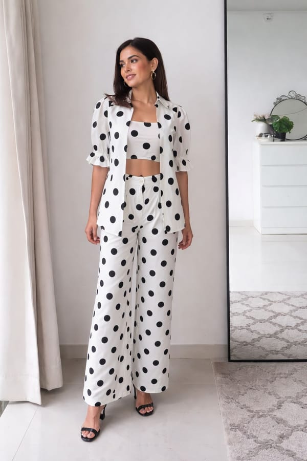 White Cotton Polka Dot Three-Piece Co-ord Set — Younglings