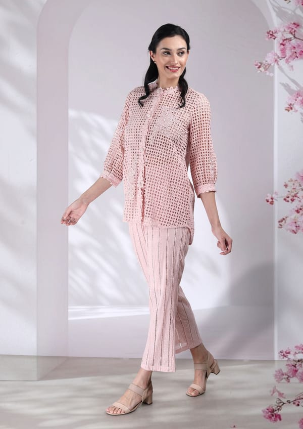 Naina Cotton Cutwork Co-ord Set in Blush Pink — BUMBLEBEE