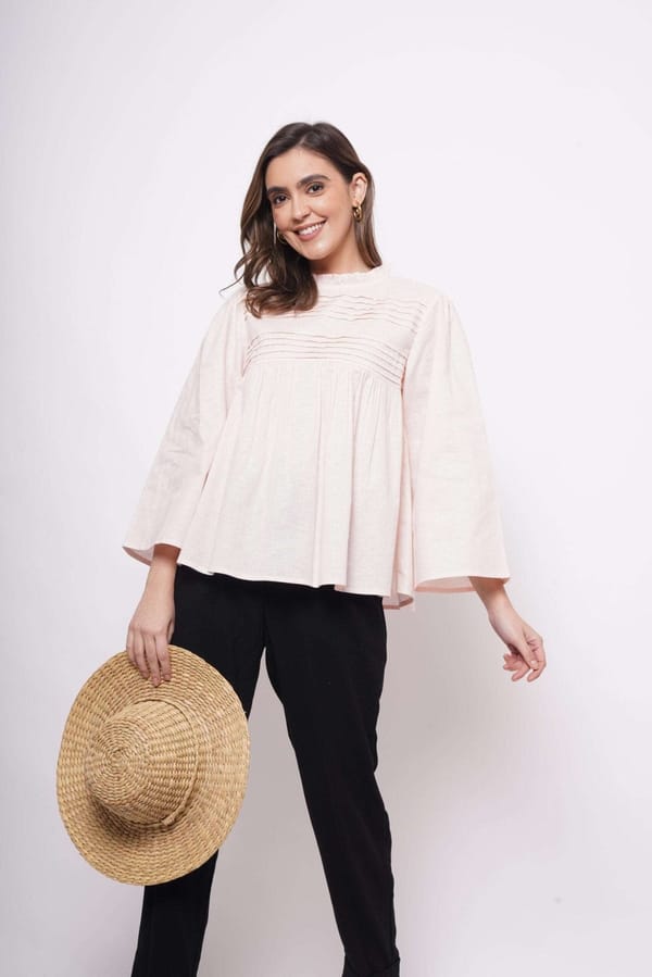 Office Wear Pintuck Light Pink Top — Western Era