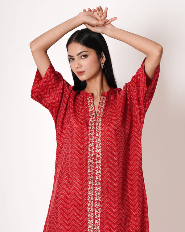 Persian Red Gota Work Bemberg Silk Co-ord Set — Kameez