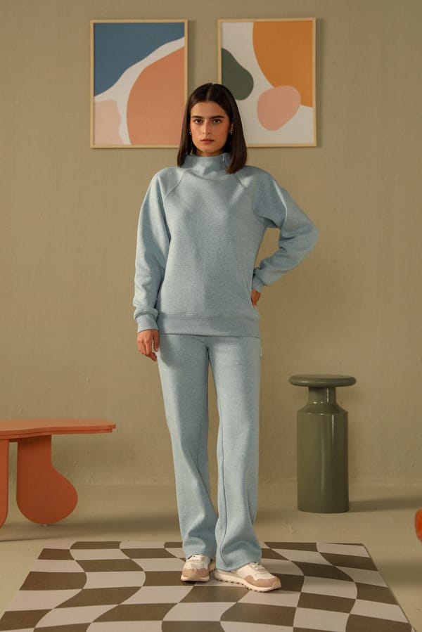 Light Blue Heather Fleece Sweatshirt and Pants Co-ord Set — Muvazo