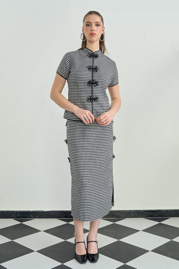 Black and White Houndstooth Tweed Co-ord Set — AVERIE