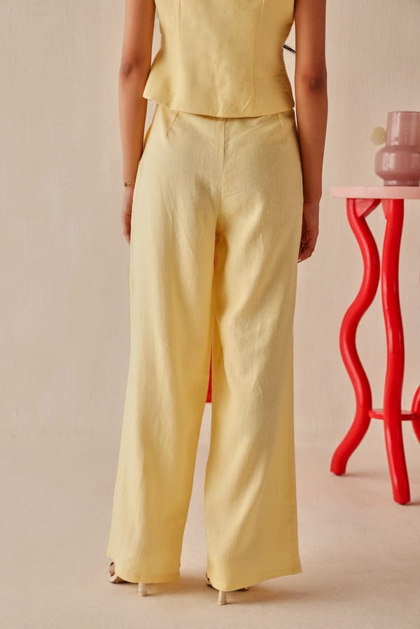 Butter Yellow High-Rise Wide-Leg Linen-Blend Trousers — Sage by Mala