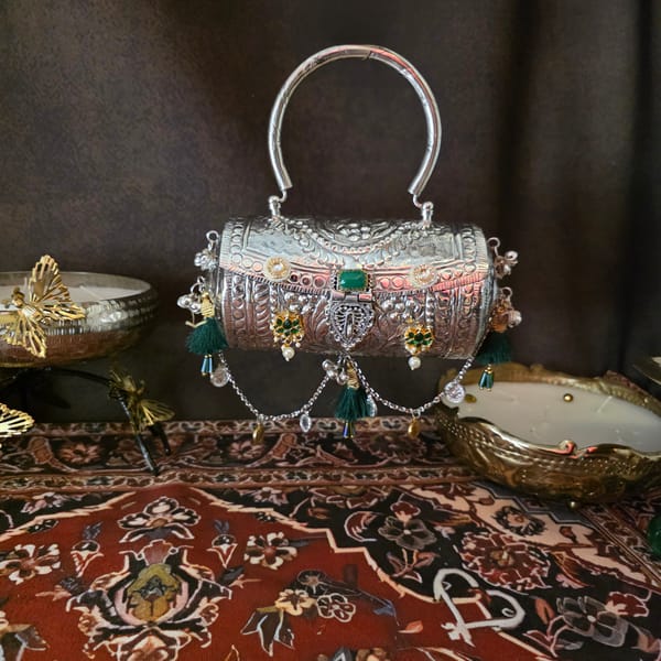 Drum Style Kundan Bag With Top Handle — Adwita