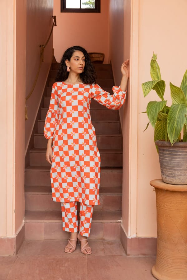 Bloom Kurta Set - Peach Sets — SHIBUI