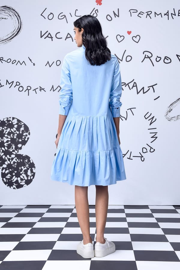 Light Blue Sequin Placket Tiered Knee-Length Dress — Genes Lecoanet Hemant