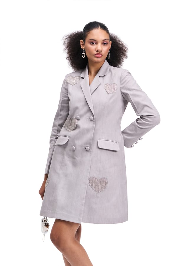 Cloud Grey Denim Blazer Mini Dress with Heart Embroidery — Our Love