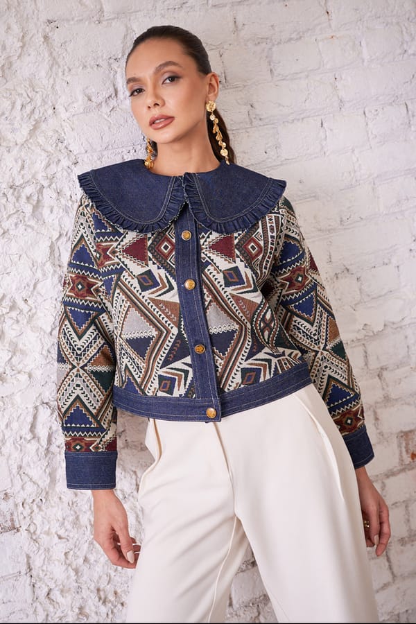 Sylvie Denim & Jacquard Top — Sttavoss