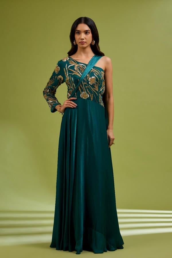 Green One Shoulder Gown — EWOKE STUDIO