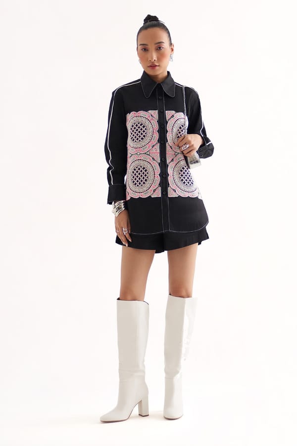 Black Cotton Satin Shirt and Shorts Co-ord Set — Our Love