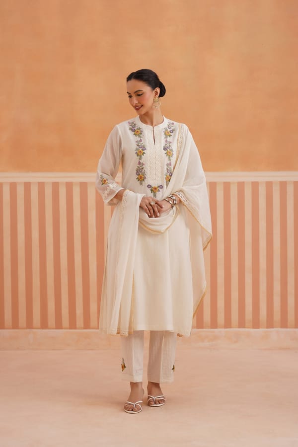Embroidered Mul Chanderi Straight Kurta Set with Dupatta — Omi Clothing