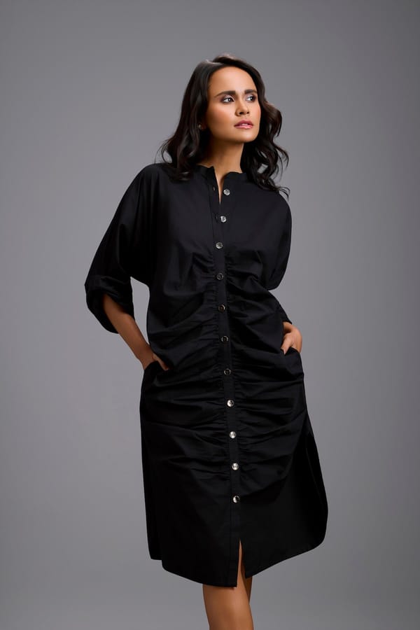 Ruched Button-Down Shirt Dress — Deepika Arora
