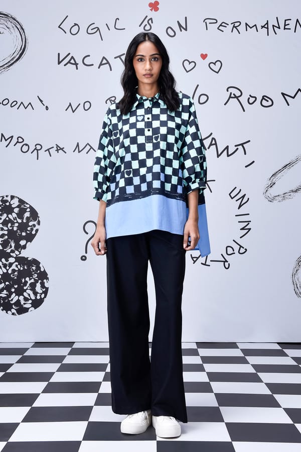 Blue Green Chessboard Check Free Size Oversized Shirt — Genes Lecoanet Hemant
