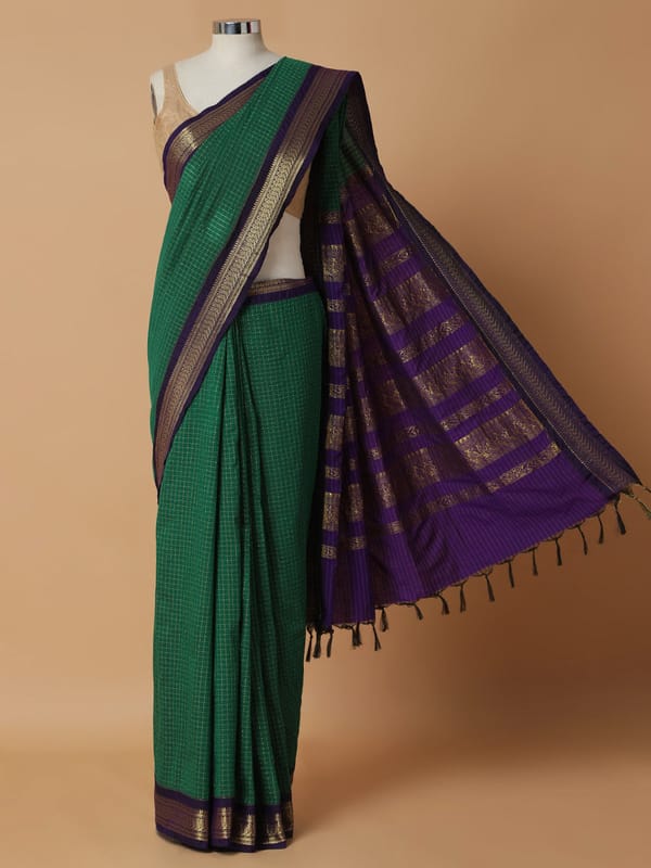 Emerald Green Narayanpet Woven Saree Tyohaar — BINKS