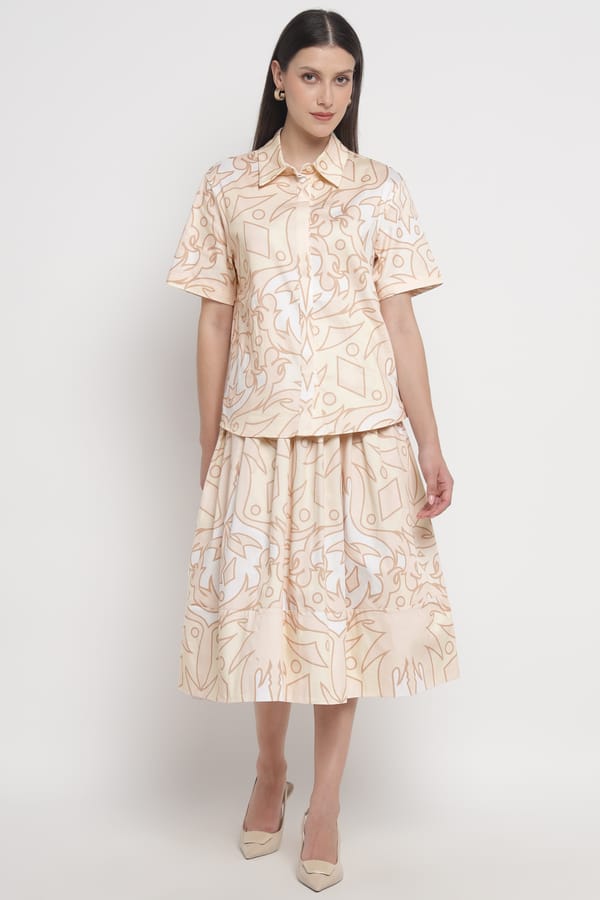 Beige Geometric Print Relaxed Fit Short Sleeve Shirt — SILVIAN HEACH