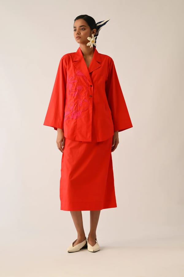 Mono Crimson Psyflora Applique Shirt — Ofrida