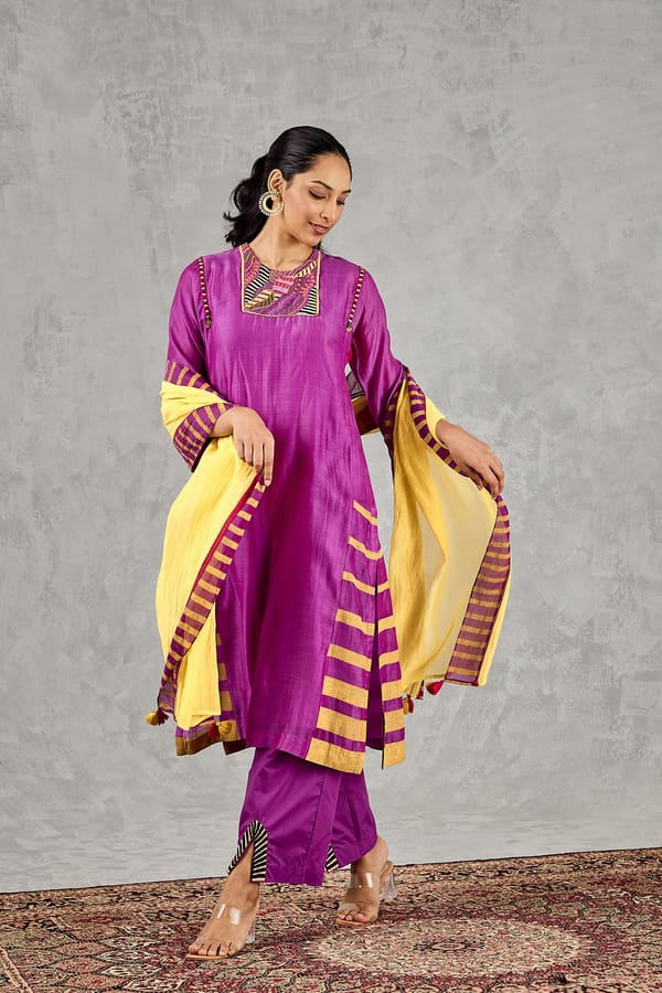 Purple Embroidery Yoke Kurta Set — SHIVANI BHARGAVA