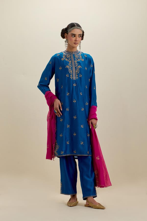 Silk Short Kurta Set With Embroidery — Upavita