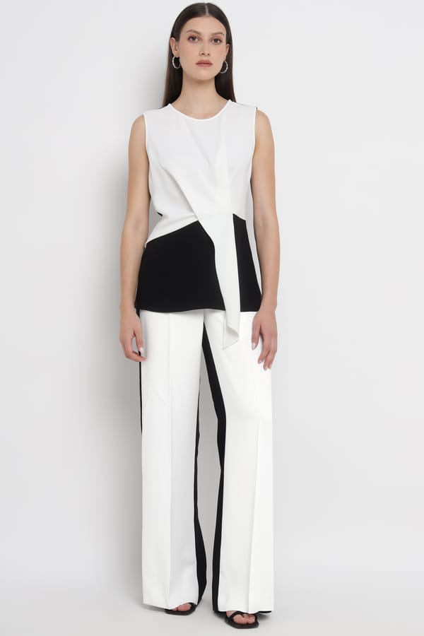White/Black High-Rise Wide-Leg Colorblock Trousers — Diana Gallesi