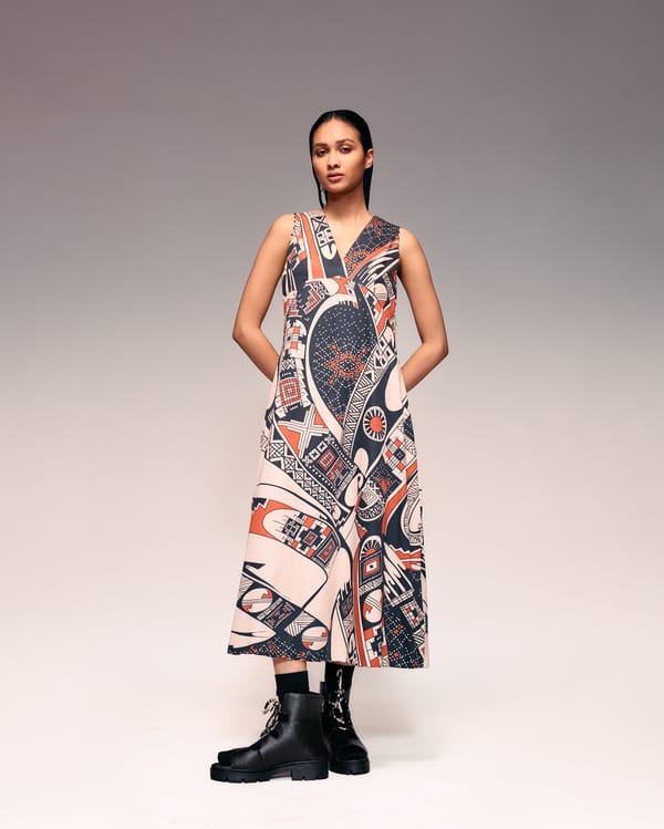 Print V Neck Midi Dress — Kritika Murarka