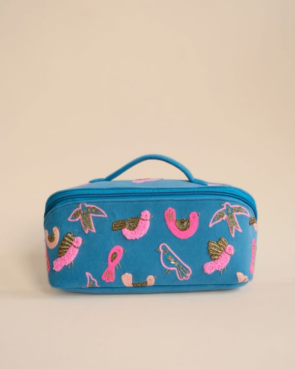 Makeup Pouch Bird Blue — DESI DRAMA QUEEN