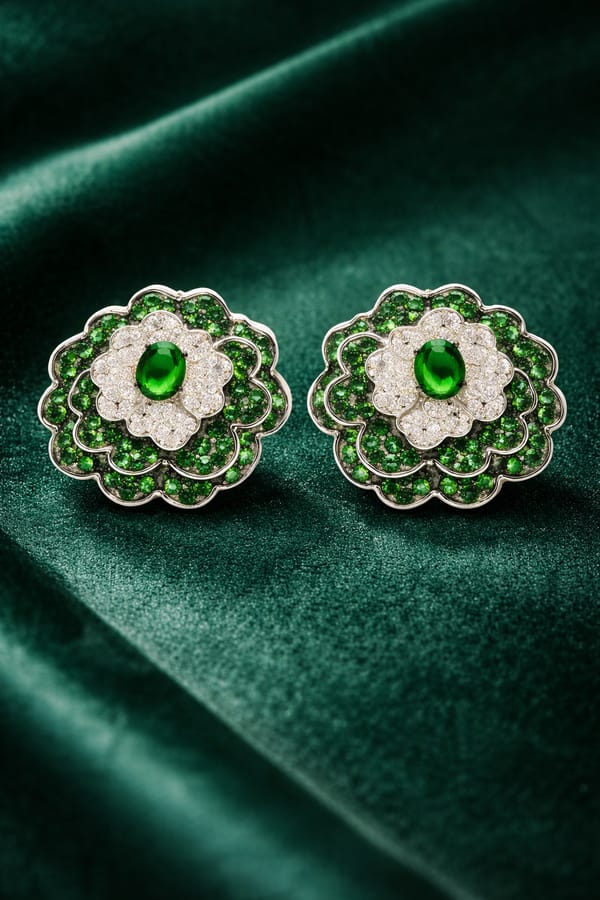 Emerald Royale Floral Stud Earrings — SilvPop Jewels