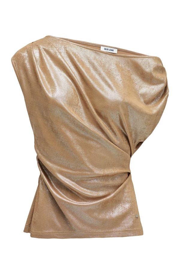 Gold Metallic One-Shoulder Draped Top — SALSA JEANS