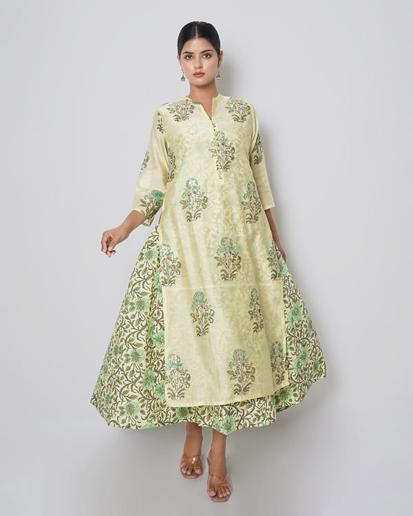 Secret Garden Handblock Print Chanderi Double — Kameez