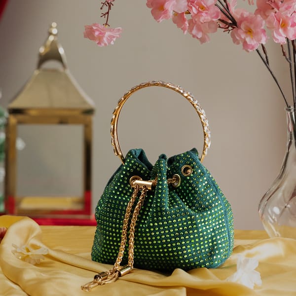 Velvet Verve Crystal Bucket Green — Be Chic