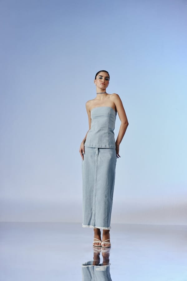 Light Wash Blue Denim Straight Maxi Skirt — quietBOLD