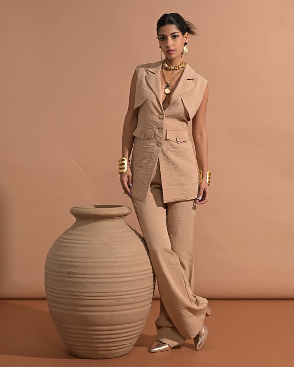 Beige High-Waist Wide-Leg Trousers — Missy Co.