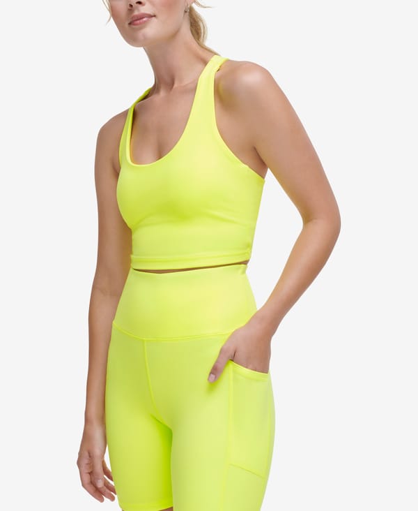 Neon Yellow Scoop-Neck Racerback Sports Bra — DKNY