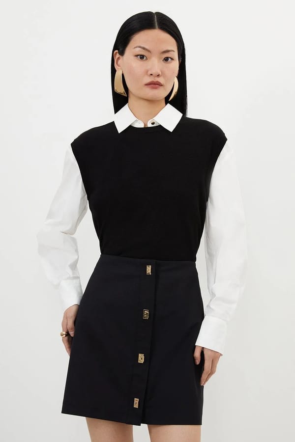 Black A-Line Mini Skirt with Hardware Front Closure — KAREN MILLEN