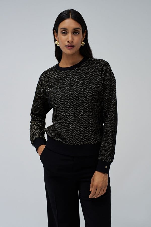 Black Geometric Lurex Shimmer Pullover Sweater — SALSA JEANS