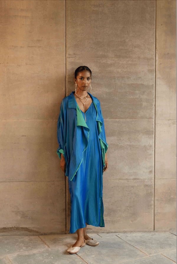 Ultramarine Blue Chinon Slip Maxi Dress and Jacket Set — Unrush