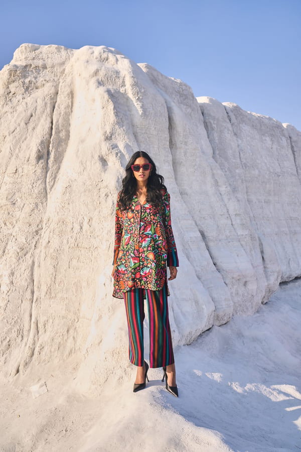 Black Multi Printed Longline Button-Down Shirt — Dash and Dot
