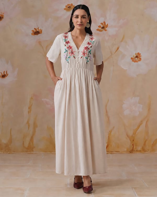 Floral Cross-Stitch Embroidered Maxi Dress — KORAH STITCH