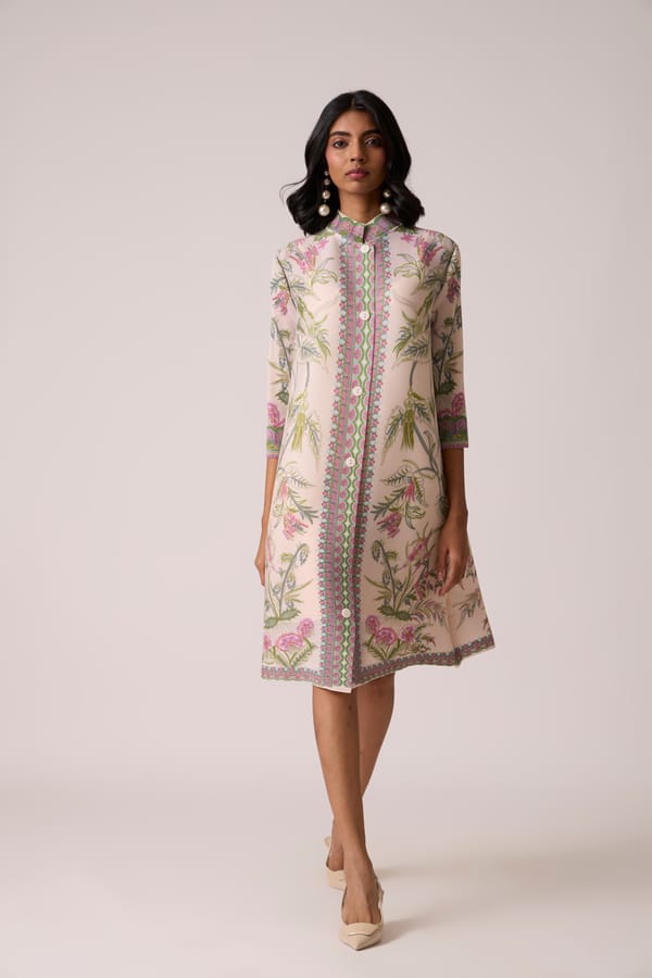 Blush Pink Floral Pleated Tunic Dress with Button Front — Scarlet Sage