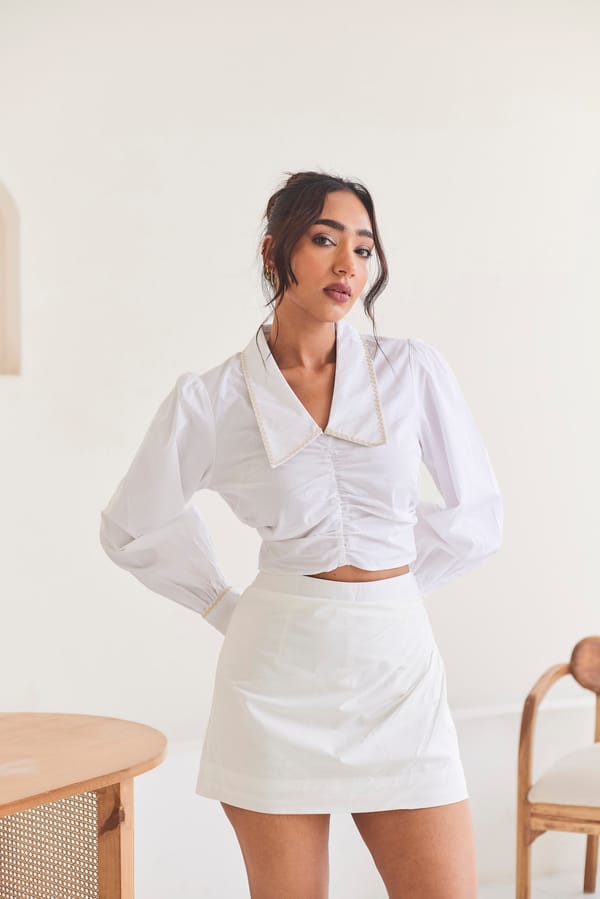 White Poplin High-Waist Pleated Mini Skort — Urban Suburban