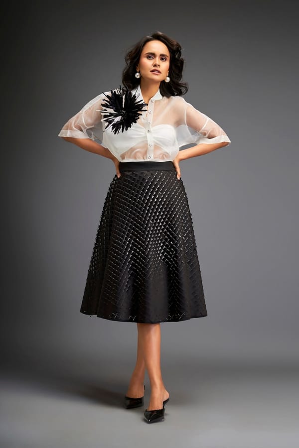 Organza Sheer Blouse With 3D Skirt — Deepika Arora
